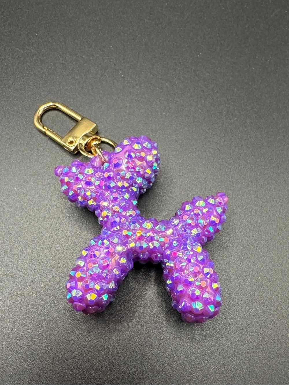Handmade Bedazzled Purple Crystal Resin Balloon Dog Keychain Bag Charm